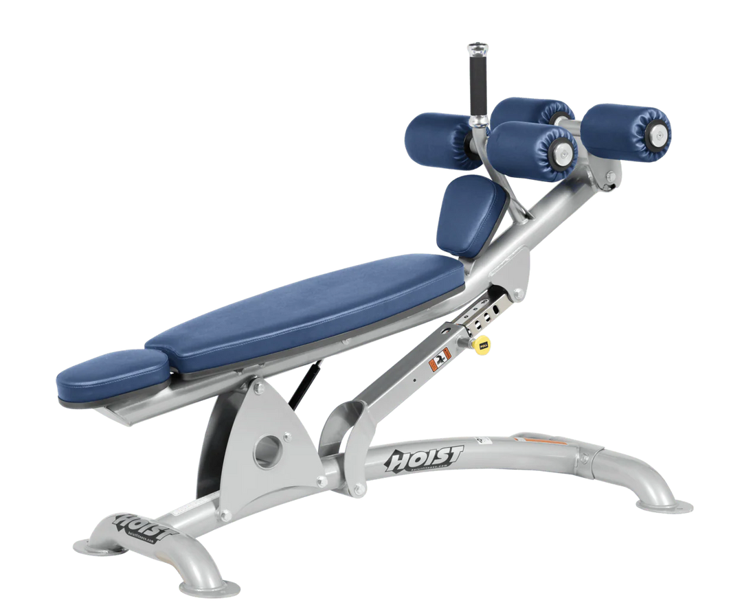 RYL Platinum Hoist commercial adjustable decline ab bench with padded leg rollers for abdominal and core strength exercises