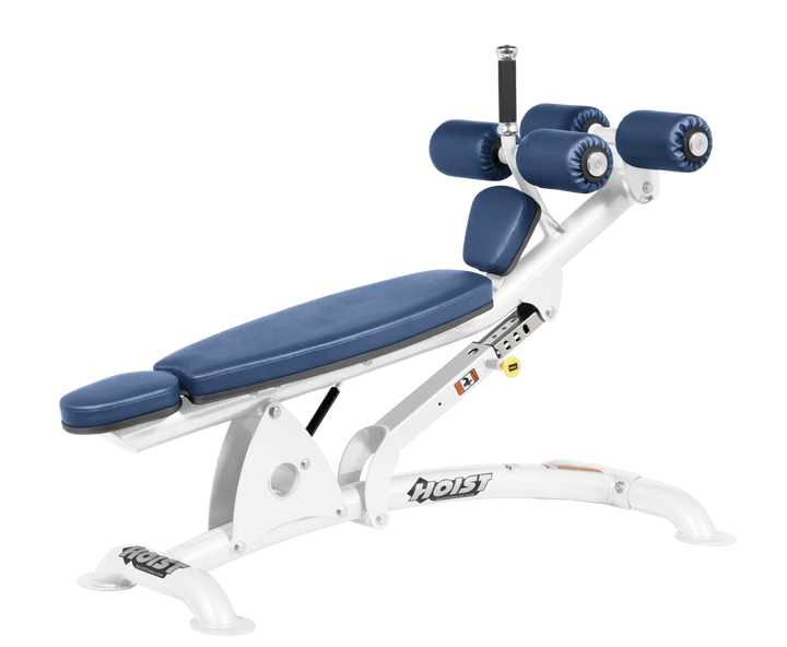RYL White Hoist commercial adjustable decline ab bench with padded leg rollers for abdominal and core strength exercises