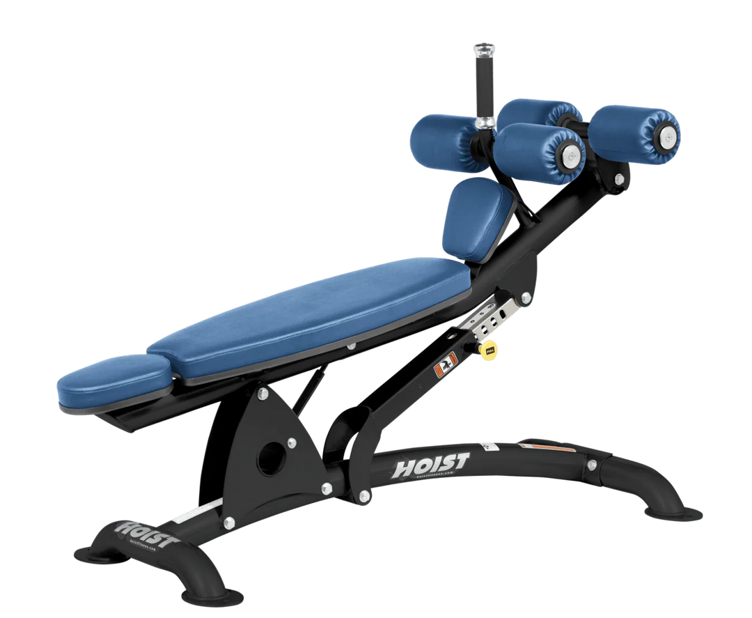 SKY Hoist commercial adjustable decline ab bench with padded leg rollers for abdominal and core strength exercises