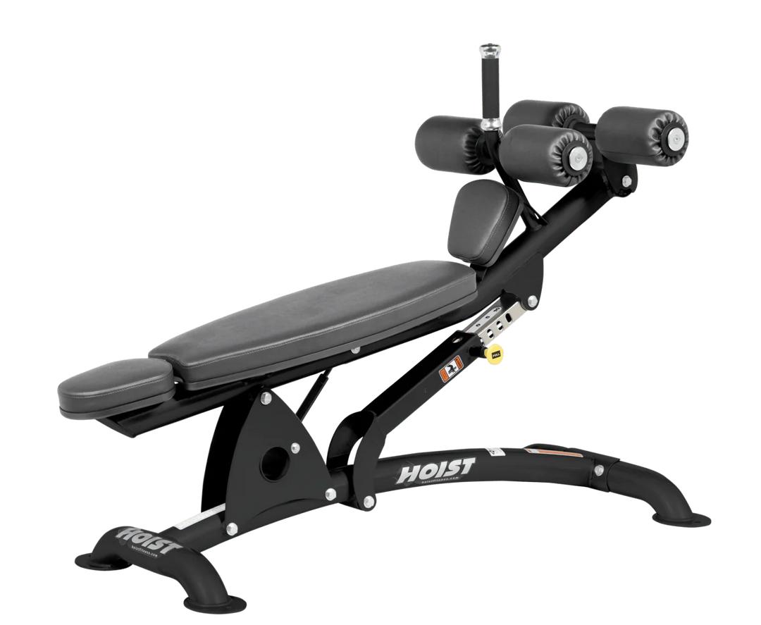 SLG Hoist commercial adjustable decline ab bench with padded leg rollers for abdominal and core strength exercises