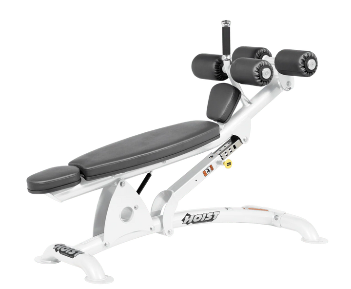 SLG White Hoist commercial adjustable decline ab bench with padded leg rollers for abdominal and core strength exercises
