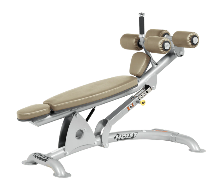 SUE Platinum Hoist commercial adjustable decline ab bench with padded leg rollers for abdominal and core strength exercises