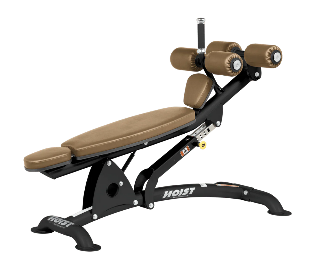 WHT Hoist commercial adjustable decline ab bench with padded leg rollers for abdominal and core strength exercises