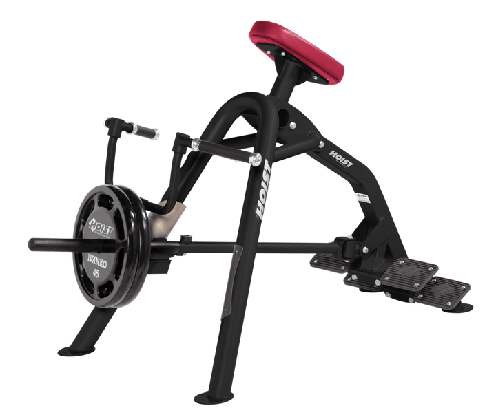 Commercial incline AMB-BLK leverage row machine with chest support pad and plate-loaded arms for back training