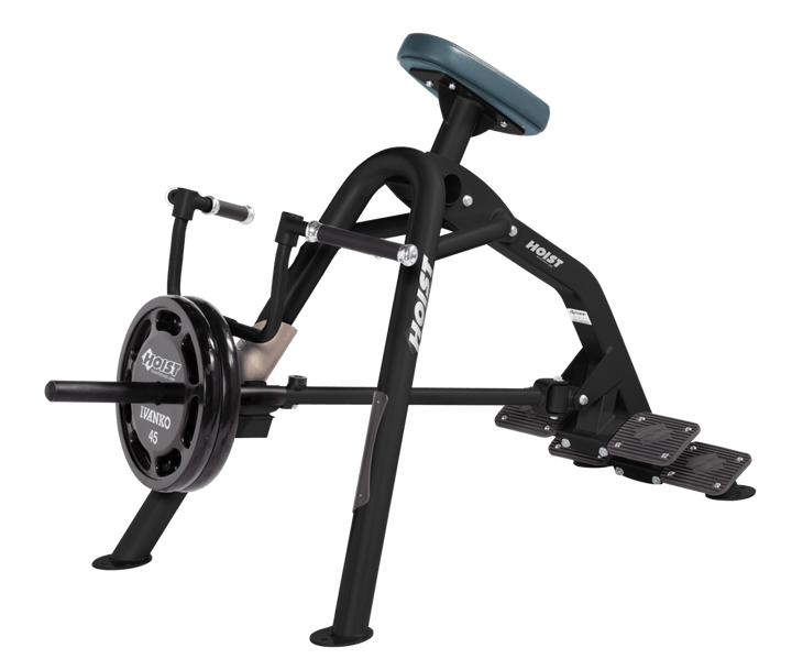 Commercial incline MB-BRD leverage row machine with chest support pad and plate-loaded arms for back training