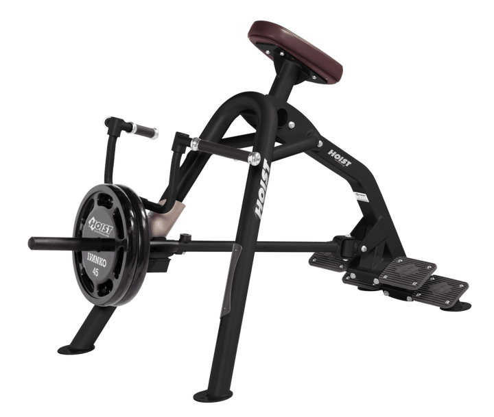 Commercial incline BRG-BLK leverage row machine with chest support pad and plate-loaded arms for back training