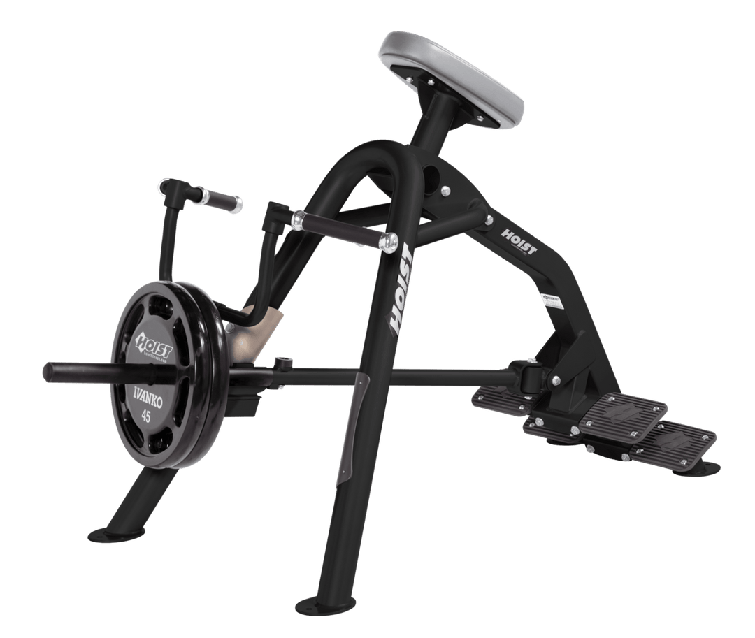 Commercial incline DVG-BLK leverage row machine with chest support pad and plate-loaded arms for back training