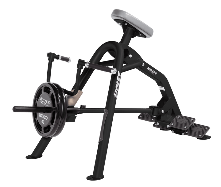 Commercial incline DVG-BLK leverage row machine with chest support pad and plate-loaded arms for back training