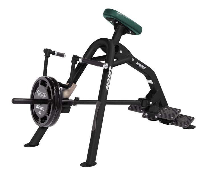 Commercial incline MB-HGR leverage row machine with chest support pad and plate-loaded arms for back training