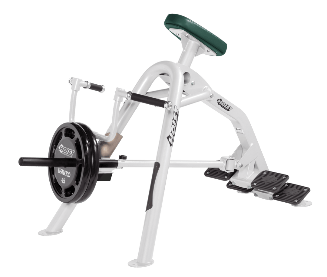 Commercial incline WH-HGR leverage row machine with chest support pad and plate-loaded arms for back training