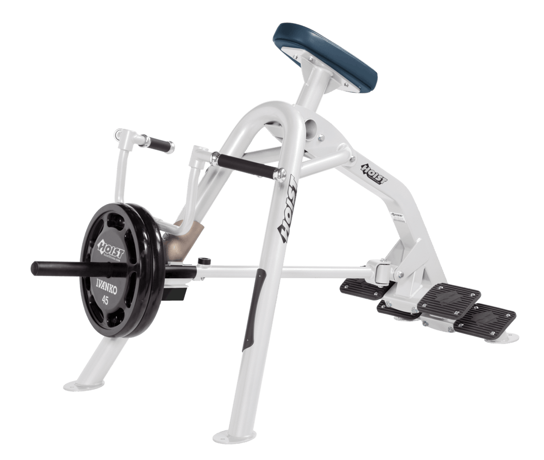 Commercial incline WH-NVY leverage row machine with chest support pad and plate-loaded arms for back training
