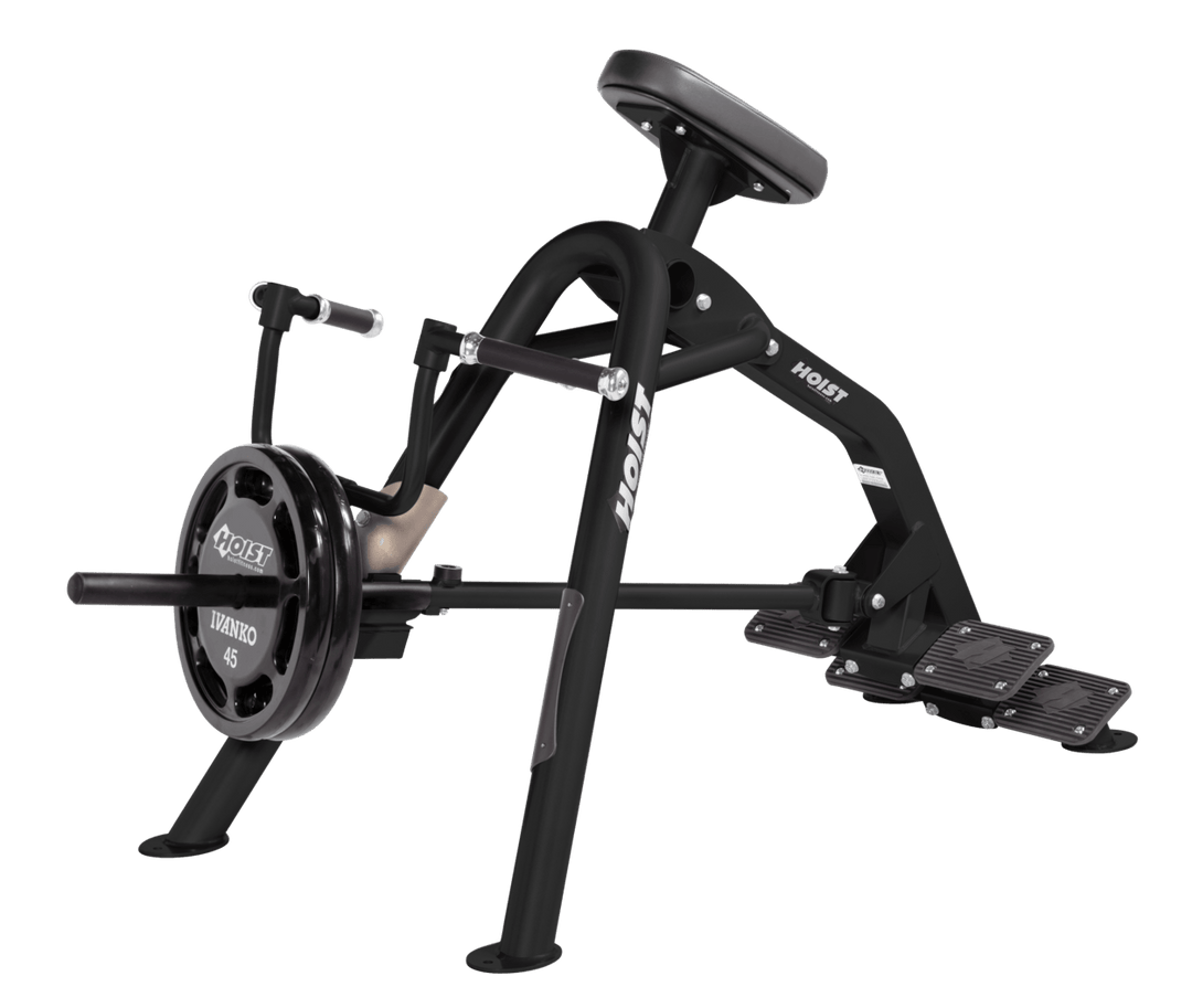 Commercial incline SLG-BLK leverage row machine with chest support pad and plate-loaded arms for back training