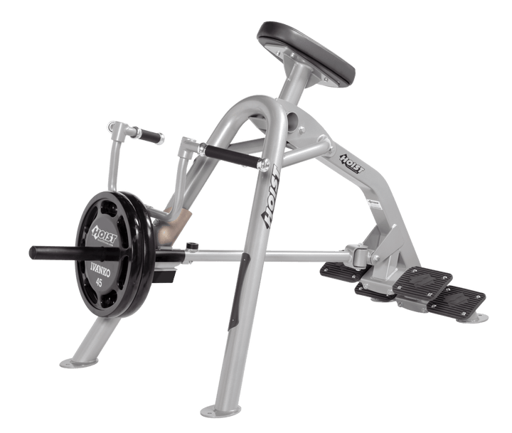 Commercial incline PL-SLG leverage row machine with chest support pad and plate-loaded arms for back training