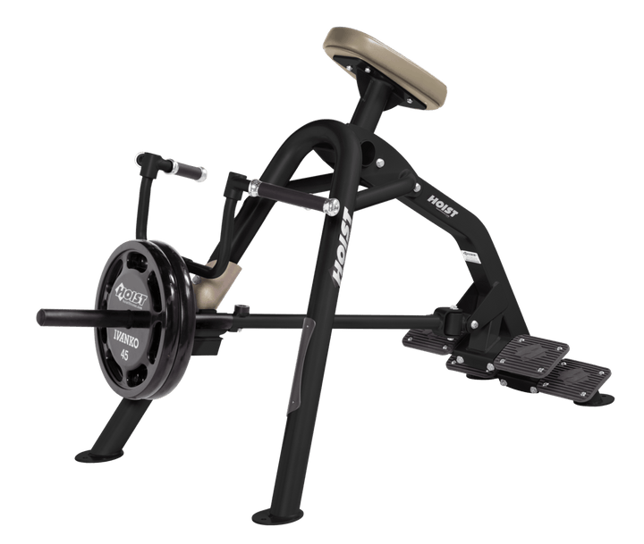 Commercial incline MB-BLK leverage row machine with chest support pad and plate-loaded arms for back training