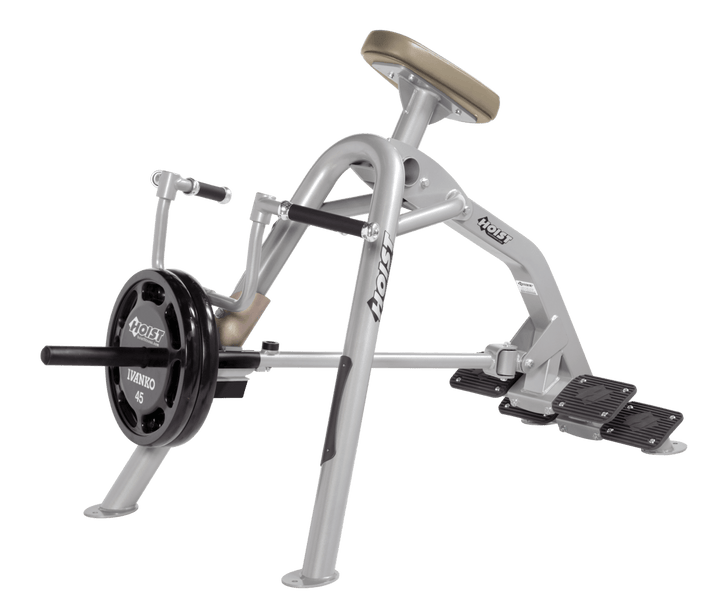 Commercial incline PL-SUE leverage row machine with chest support pad and plate-loaded arms for back training
