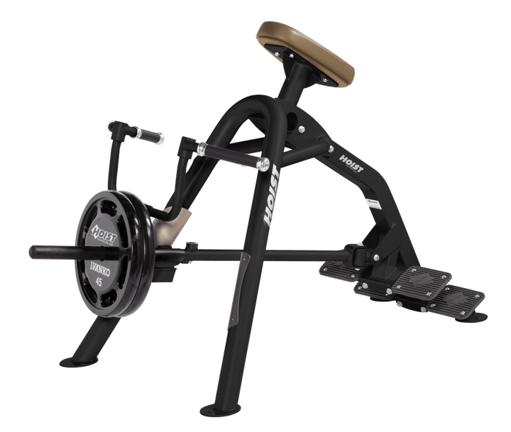 Commercial incline WHT-BLK leverage row machine with chest support pad and plate-loaded arms for back training