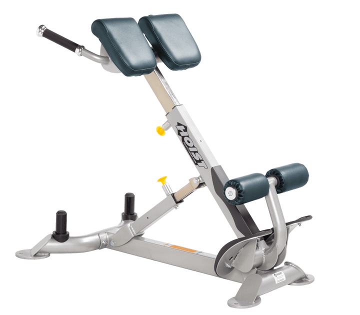 Commercial BRD platinum back hyperextension bench with angled pads and foot supports for lower back and core training