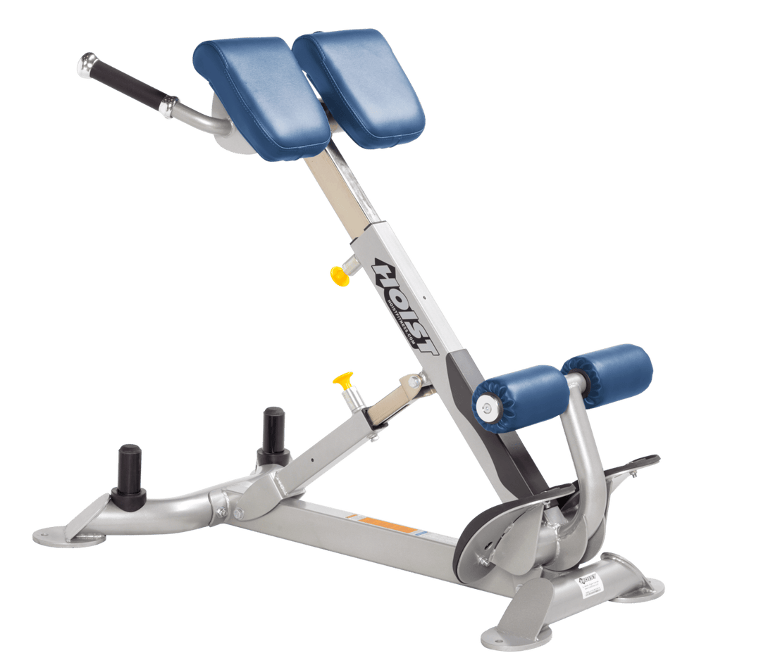 Commercial SKY platinum back hyperextension bench with angled pads and foot supports for lower back and core training