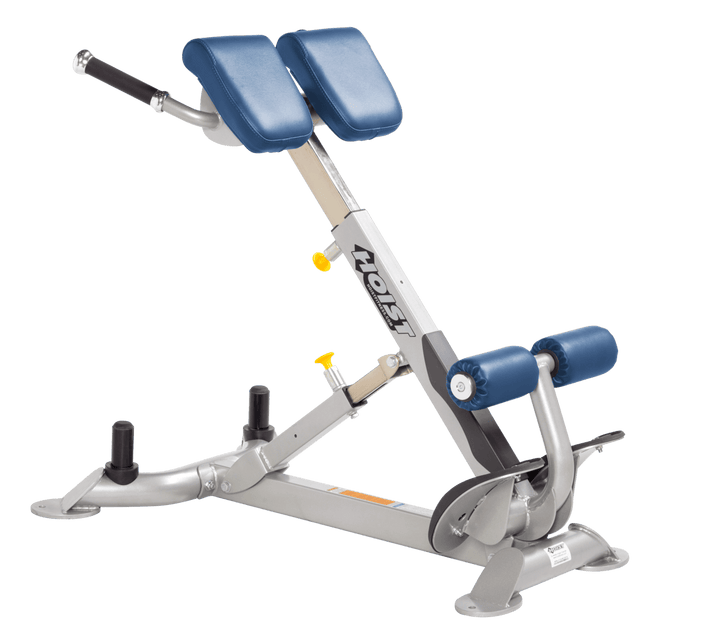 Commercial SKY platinum back hyperextension bench with angled pads and foot supports for lower back and core training