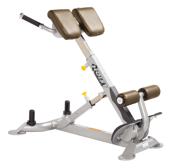 Commercial WHT platinum back hyperextension bench with angled pads and foot supports for lower back and core training