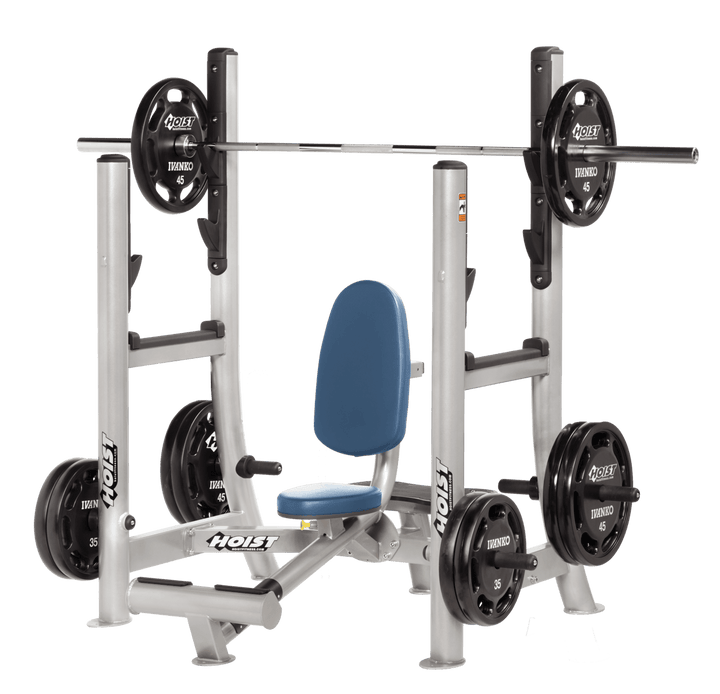 Commercial SKY Platinum military press machine with seated back support and plate-loaded arms for shoulder strength training