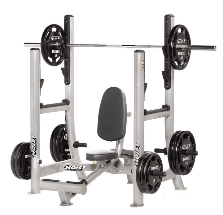 Commercial SLG Platinum military press machine with seated back support and plate-loaded arms for shoulder strength training