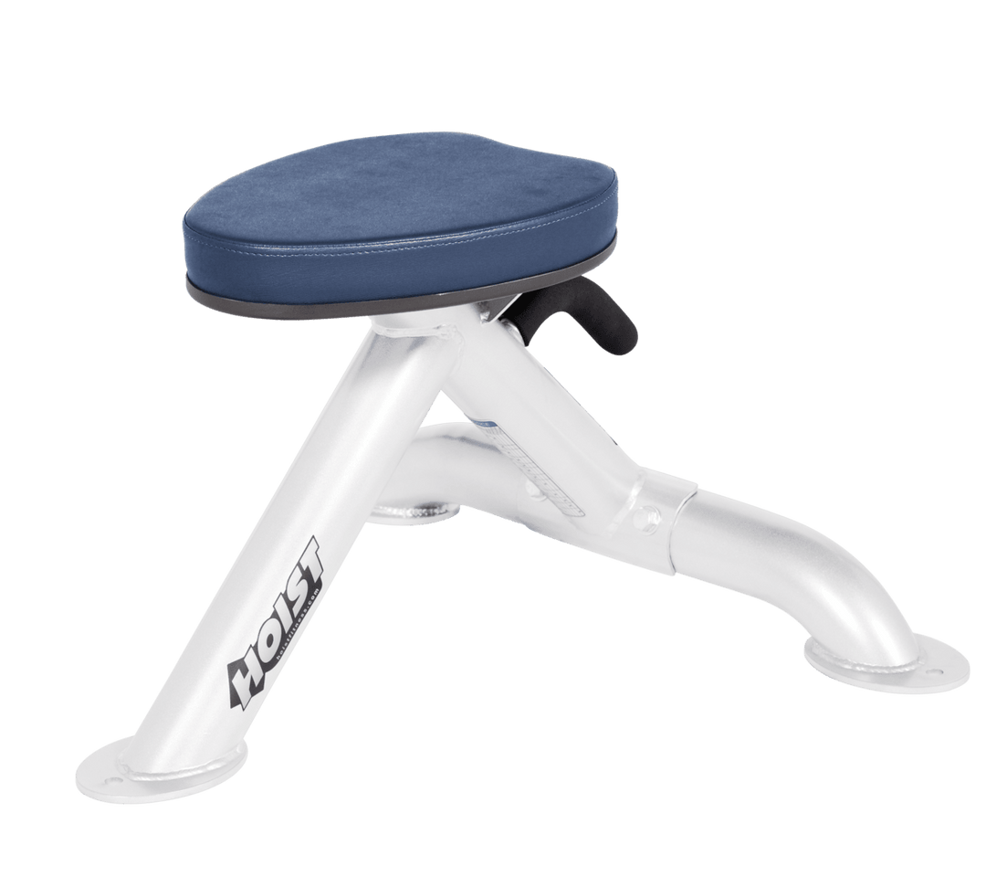 Commercial RYL white utility stool with padded seat and compact frame for versatile strength training support