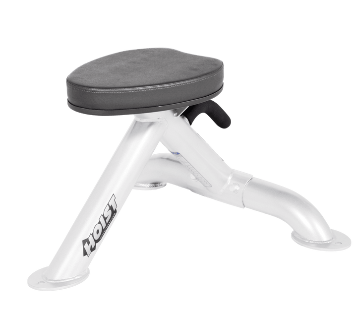 Commercial SLG white utility stool with padded seat and compact frame for versatile strength training support