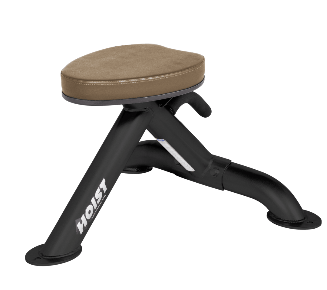 Commercial WHT utility stool with padded seat and compact frame for versatile strength training support