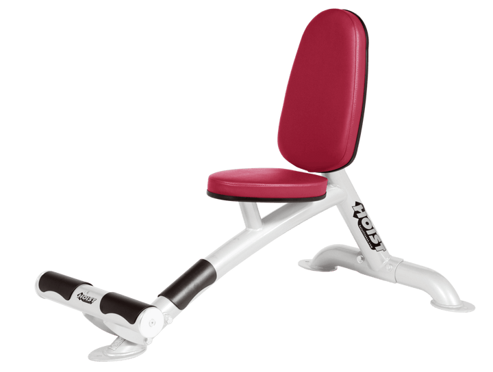 Utility AMB white bench with upright back pad and seat for versatile strength training exercises