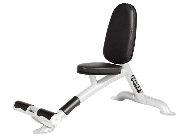 Utility BLK white bench with upright back pad and seat for versatile strength training exercises