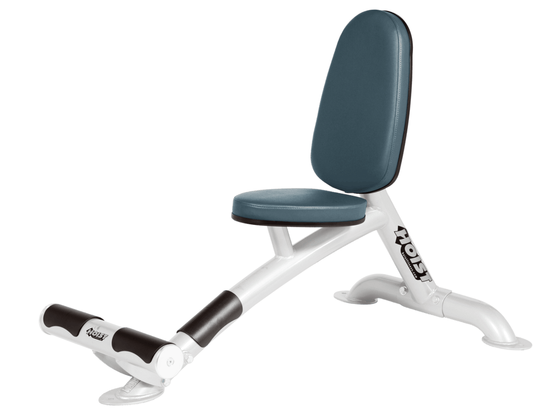 Utility BRD white bench with upright back pad and seat for versatile strength training exercises