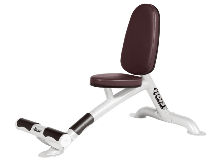 Utility BRG white bench with upright back pad and seat for versatile strength training exercises