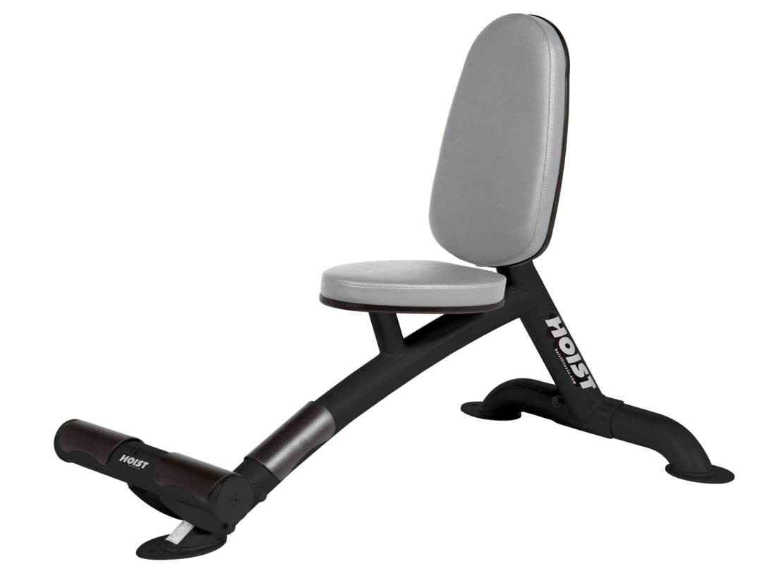 Utility DVG bench with upright back pad and seat for versatile strength training exercises