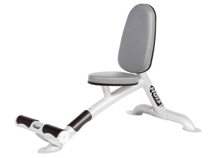 Utility DVG white bench with upright back pad and seat for versatile strength training exercises