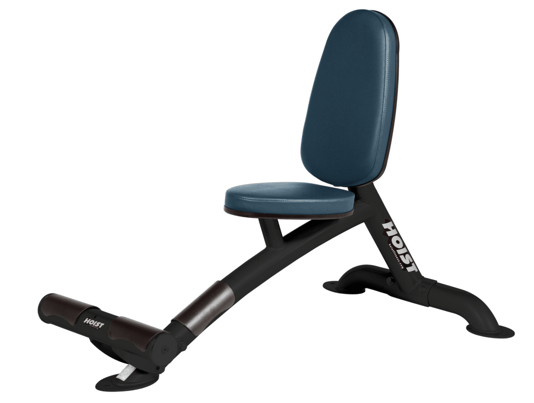 Utility NVY bench with upright back pad and seat for versatile strength training exercises