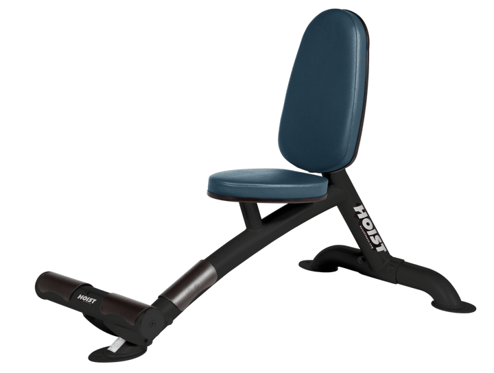 Utility NVY bench with upright back pad and seat for versatile strength training exercises