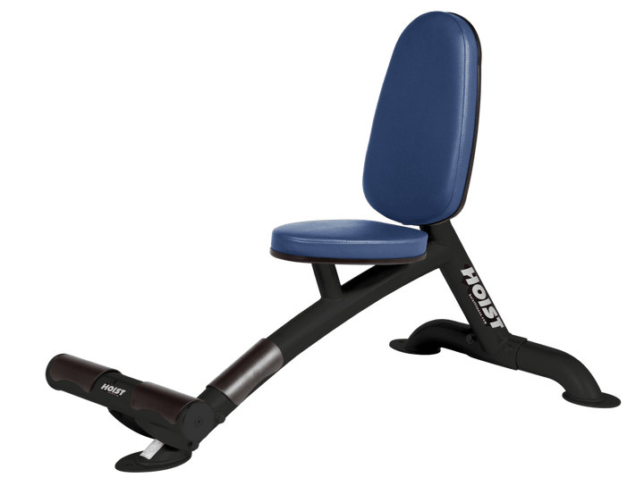 Utility RYL bench with upright back pad and seat for versatile strength training exercises