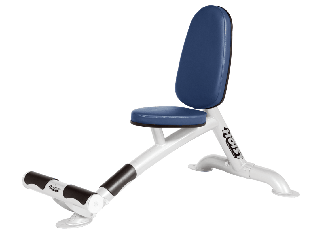 Utility RYL white bench with upright back pad and seat for versatile strength training exercises