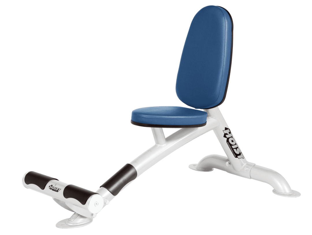 Utility SKY white bench with upright back pad and seat for versatile strength training exercises