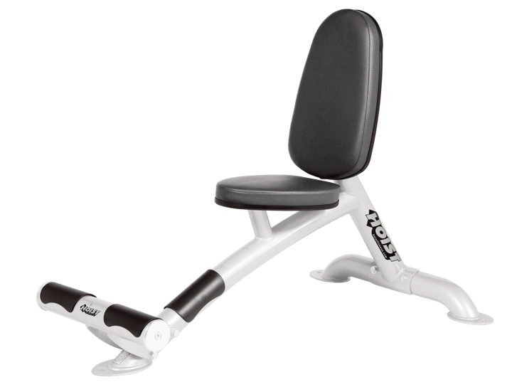 Utility SLG white bench with upright back pad and seat for versatile strength training exercises