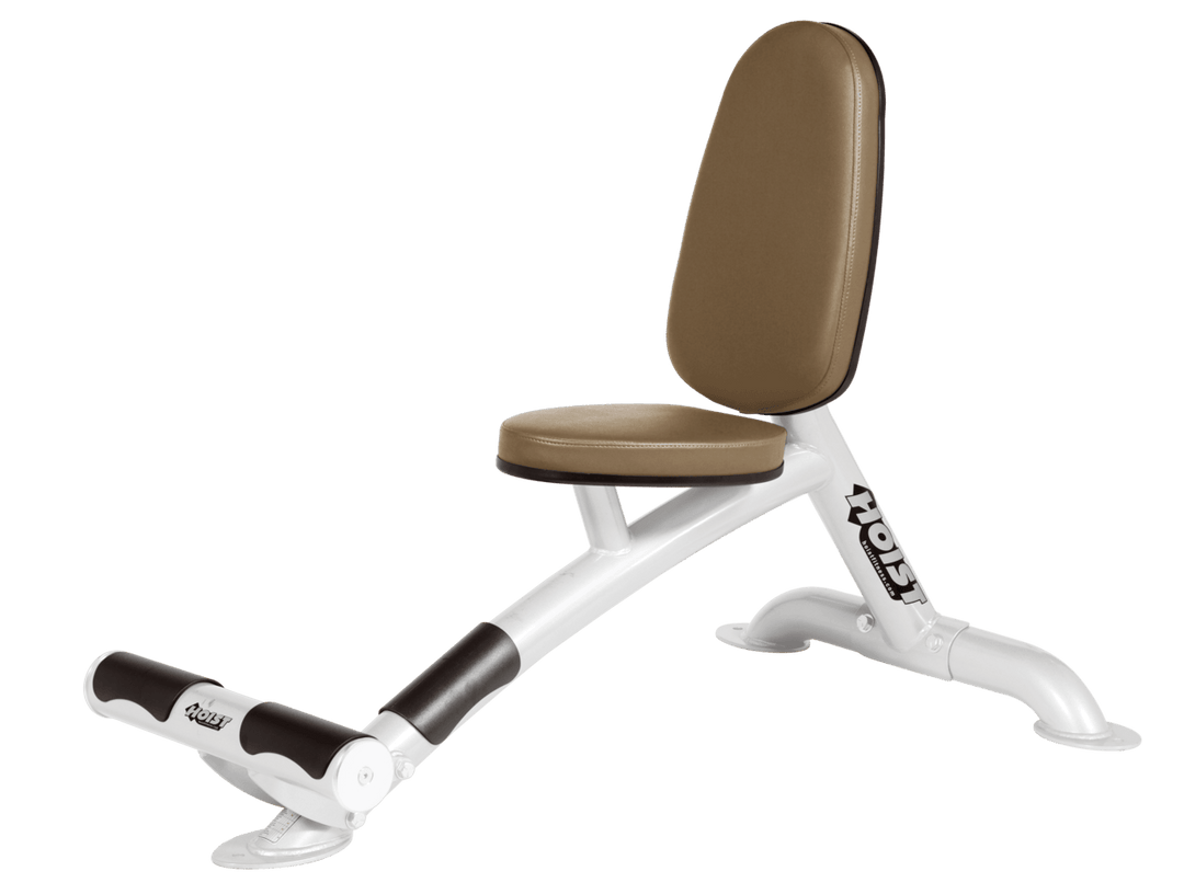 Utility WHT white bench with upright back pad and seat for versatile strength training exercises