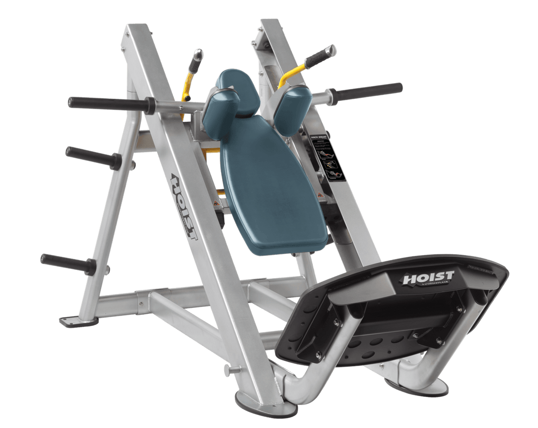 BRD Platinum Commercial hack squat machine with angled backrest, shoulder pads, and footplate for lower body strength training