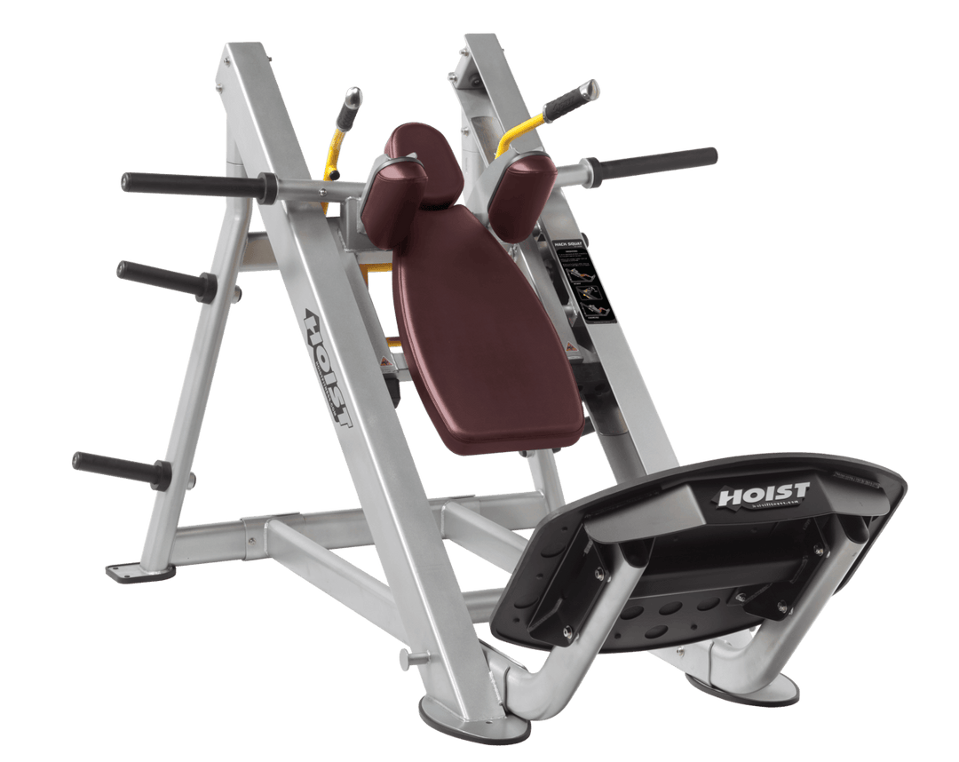 BRG Platinum Commercial hack squat machine with angled backrest, shoulder pads, and footplate for lower body strength training