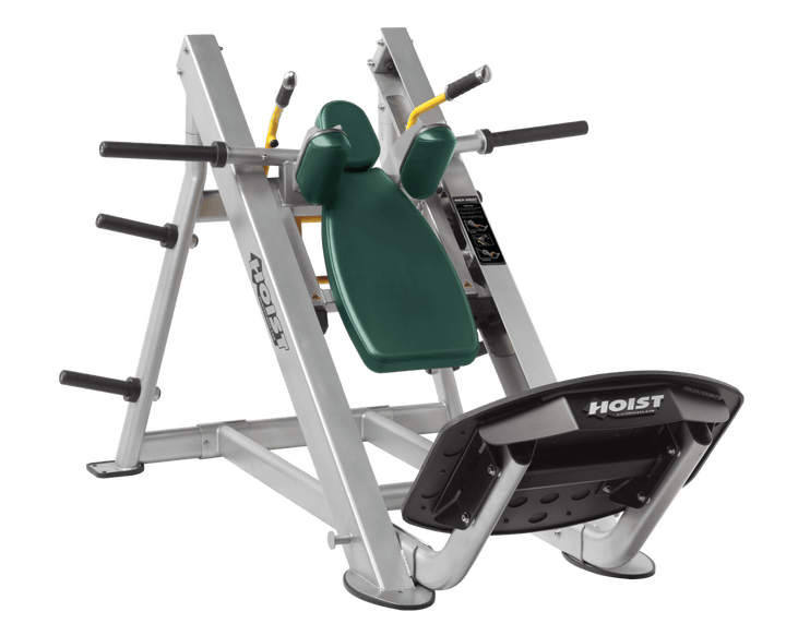 HGR Platinum Commercial hack squat machine with angled backrest, shoulder pads, and footplate for lower body strength training