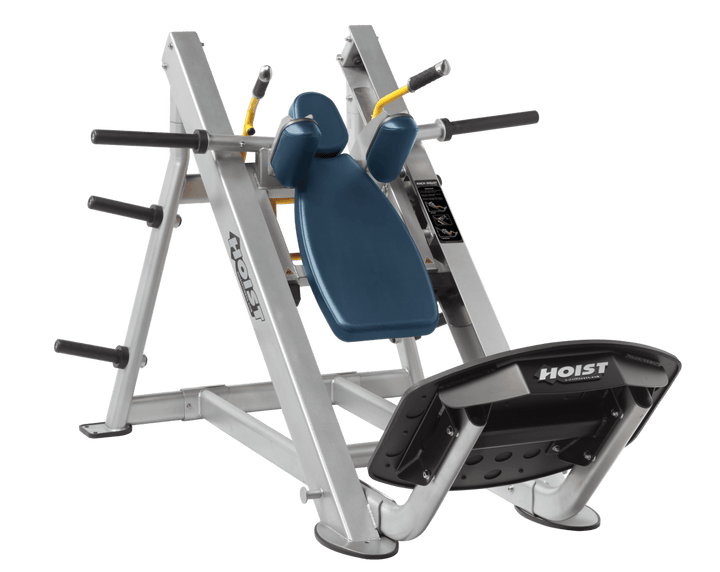 NVY Platinum Commercial hack squat machine with angled backrest, shoulder pads, and footplate for lower body strength training