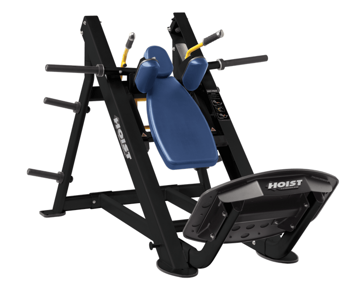 RYL Commercial hack squat machine with angled backrest, shoulder pads, and footplate for lower body strength training