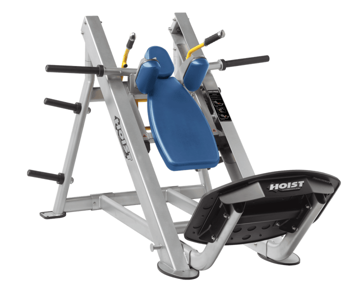 SKY Platinum Commercial hack squat machine with angled backrest, shoulder pads, and footplate for lower body strength training