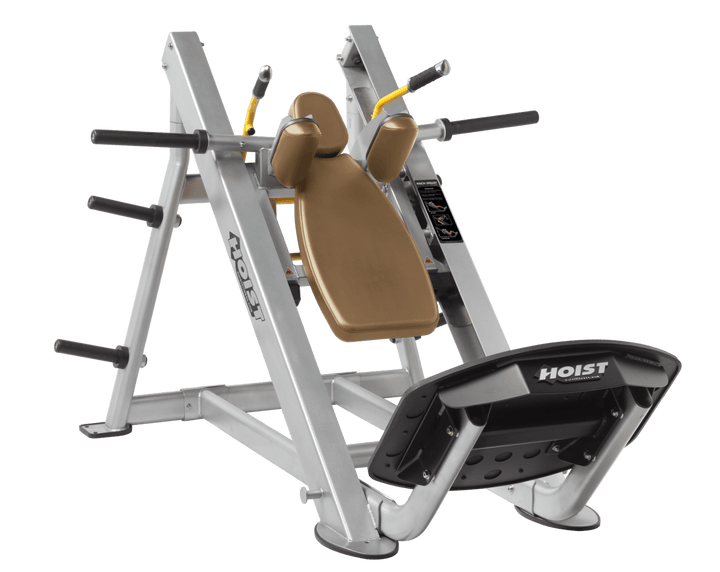 WHT Platinum Commercial hack squat machine with angled backrest, shoulder pads, and footplate for lower body strength training