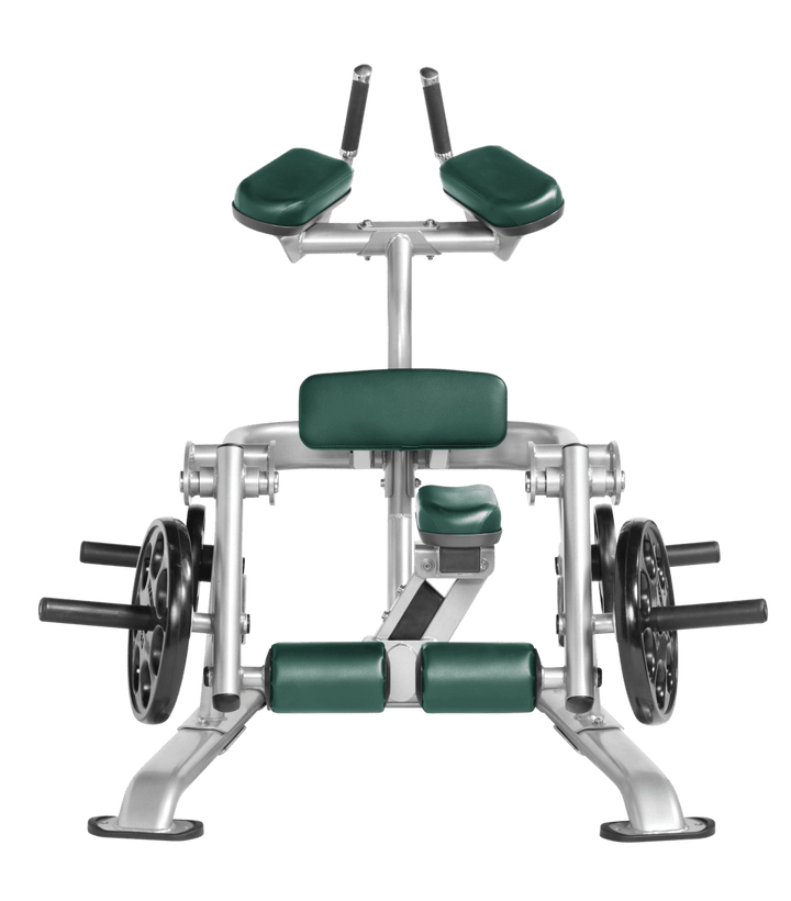 Platinum HGR color Front view of kneeling leg curl showing pads, handles, and weight plate loading positions
